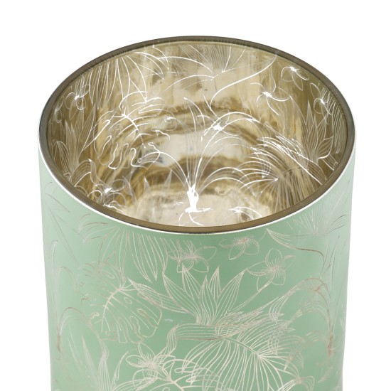 Φανάρι Καταιγίδας Cylindrical "Tropic" Leaf Motif Γυάλινο Πράσινο Pink PU Pcs. Assorted H. 125 cm D. 10 cm