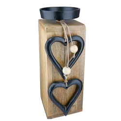 Κηροπήγιο 'Hangin Heart' Μοτίβο Καρδιά Ξύλο Εκρού 8x8x22cm