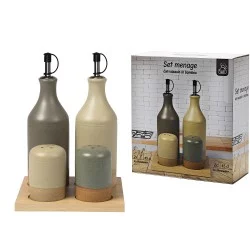 Σετ Μπαχαρικών Γκρι/Μπεζ/Πράσινο Κεραμικό/Μπαμπού 45cl 4Τμχ