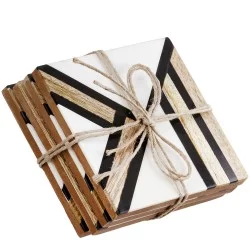 Σετ 4 Τεμαχίων Σουβέρ Τετράγωνο Ξύλο Μάνγκο Μαύρο/Καφέ/Εκρού 10x10cm