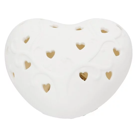 Διακοσμητικό Αντικείμενο (Led) Καρδιά Πορσελάνη Λευκό 10X9X5Cm 10X9X5Cm