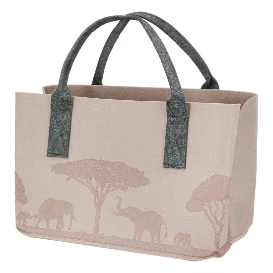 Τσάντα Ορθογώνια Μοτίφ Ελέφαντα Felt Μπεζ Ανοιχτό Γκρι 2 Ποικιλία 40X25X26Cm 40X25X26Cm