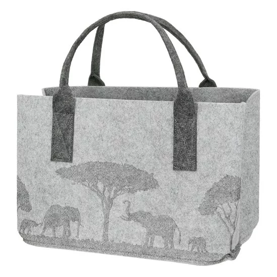 Τσάντα Ορθογώνια Μοτίφ Ελέφαντα Felt Μπεζ Ανοιχτό Γκρι 2 Ποικιλία 40X25X26Cm 40X25X26Cm