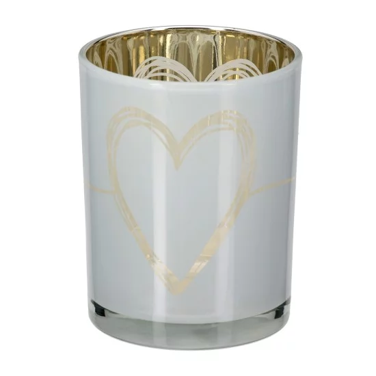 Φανάρι κυλινδρικό μοτίβο καρδιάς Γυάλινα σκεύη Γκρι Λευκό 2 Ποικιλία D10X13Cm D10X13Cm