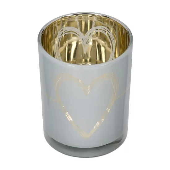 Φανάρι κυλινδρικό μοτίβο καρδιάς Γυάλινα σκεύη Γκρι Λευκό 2 Ποικιλία D10X13Cm D10X13Cm