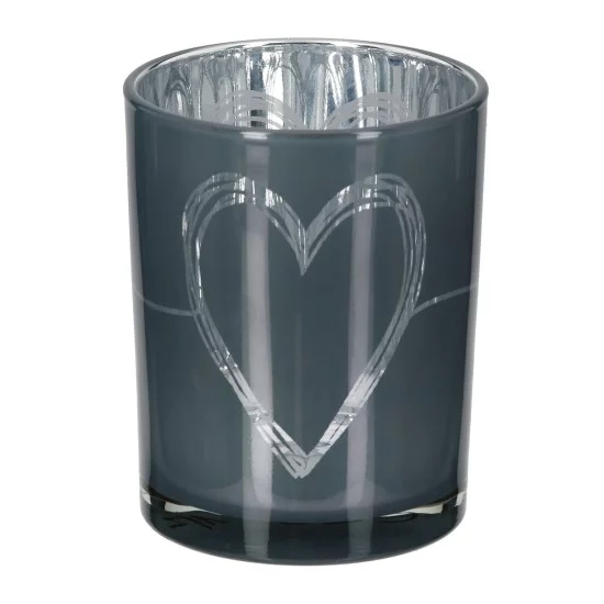 Φανάρι κυλινδρικό μοτίβο καρδιάς Γυάλινα σκεύη Γκρι Λευκό 2 Ποικιλία D10X13Cm D10X13Cm