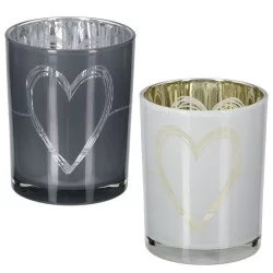 Φανάρι κυλινδρικό μοτίβο καρδιάς Γυάλινα σκεύη Γκρι Λευκό 2 Ποικιλία D10X13Cm D10X13Cm