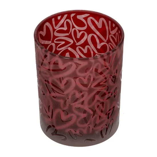 Φανάρι κυλινδρικό μοτίβο καρδιάς γυάλινα σκεύη κόκκινο D10X13Cm D10X13Cm