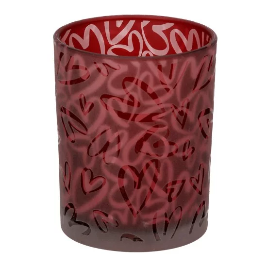 Φανάρι κυλινδρικό μοτίβο καρδιάς γυάλινα σκεύη κόκκινο D10X13Cm D10X13Cm