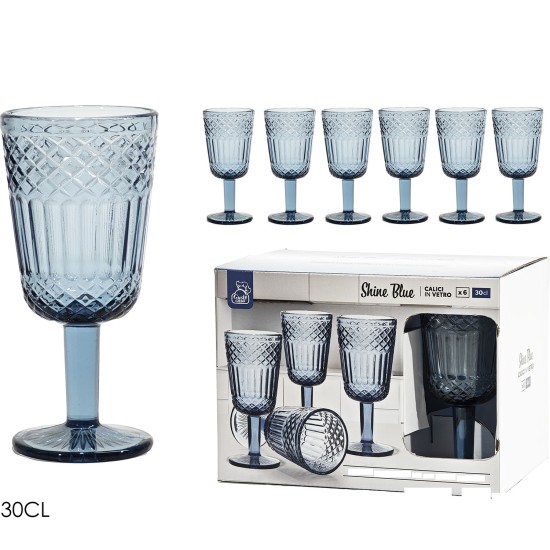 Ποτήρια Shine Blue Μπλε Γυαλί 30cl 6Τμχ