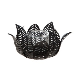 Κηροπήγιο ρεσώ Φύλλο Μοτίφ Μεταλλικό Μαύρο 18X18X9Cm 18X18X9Cm