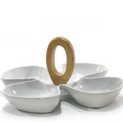 Δίσκος Σερβιρίσματος Ορεκτικών Με 4 Θέσεις Και Λαβή Λευκό/Φυσικό Κεραμικό/Μπαμπού 28x18x13cm