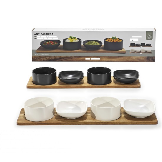 Σετ Μπολ Πορσελάνη/Ξύλο Ακακίας Σε 2 Χρώματα 4Τμχ