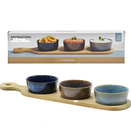 Αντιπαστιέρα Μπλε/Καφέ/Γκρι Κεραμική/Μπαμπού 43x11x1cm Σε 3 Χρώματα 3Τμχ