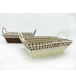 Καλάθι Καρό Κρεμ/Καφέ Ψάθινο 26x19x8cm Σε 2 Χρώματα