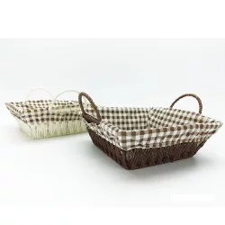 Καλάθι Τετράγωνο Καφέ/Λευκό Ύφασμα/Ξύλο 22x22x8cm 2Τμχ