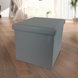 Σκαμπό Με Αποθηκευτικό Χώρο Γκρι Δέρμα 38x38x38cm