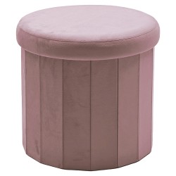 Πουφ Αποθήκευσης Αναδιπλούμενο Ροζ Βελούδο Φ40x38cm