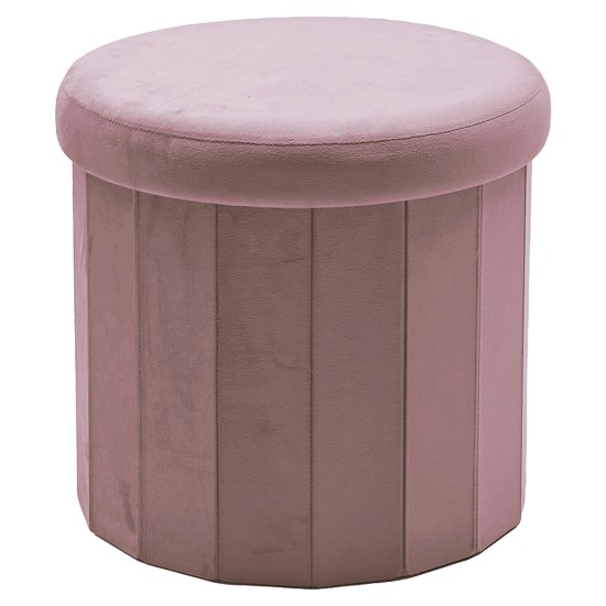 Πουφ Αποθήκευσης Αναδιπλούμενο Ροζ Βελούδο Φ40x38cm
