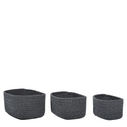 Καλάθι Ορθογώνιο Γκρι/Μαύρο Polycotton Σετ 3Τμχ