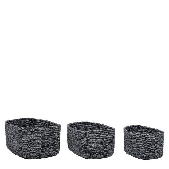 Καλάθι Ορθογώνιο Γκρι/Μαύρο Polycotton Σετ 3Τμχ
