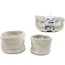 Καλάθια Στρογγυλά Λευκό Βαμβάκι Φ15/20xH20cm 2Τμχ