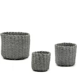 Σετ Καλάθια Στρογγυλά Γκρι Χαρτόσχοινο 17.5x15x12.5CM 3Τμχ