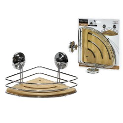 Ράφι Μπάνιου Γωνιακό Με Βεντούζες Ασημί/Φυσικό Μέταλλο/Ξύλο 20x11.5x26cm Ράφι Μπάνιου Γωνιακό Με Βεντούζες Ασημί/Φυσικό Μέταλλο/Ξύλο 20x11.5x26cm