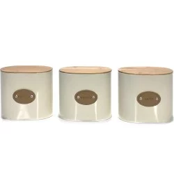 Δοχείο λευκό/ξύλινο 15x11x13cm 3Τμχ Σε 3 Σχέδια