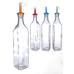 Φιάλη Λαδιού/Ξυδιού Διάφανο Γυαλί 500ml Με Πώμα Σε 4 Χρώματα