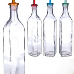Φιάλη Λαδιού/Ξυδιού Διάφανο Γυαλί 500ml Με Πώμα Σε 4 Χρώματα