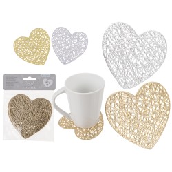 Σουβέρ Σε Σχήμα Καρδιάς PVC 11x11cm Σετ 4Τμχ Σε 2 Χρώματα