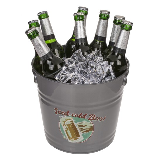 Δοχείο Πάγου ‘Iced Cold Beer!’ Με Χερούλια Γκρι Μέταλλο 6lt Δοχείο Πάγου ‘Iced Cold Beer!’ Με Χερούλια Γκρι Μέταλλο 6lt
