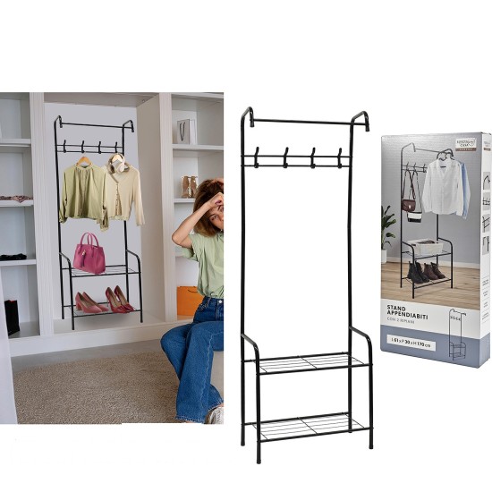 Κρεμάστρα Δαπέδου Μαύρο Μέταλλο 61x30x170cm Κρεμάστρα Δαπέδου Μαύρο Μέταλλο 61x30x170cm