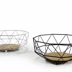 Φρουτιέρα Με Βάση Μπαμπού Μέταλλο Φ26x10cm Σε 2 Χρώματα