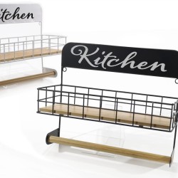 Ράφι Με Θήκη Ρολού Κουζίνας Μέταλλο/Μπαμπού 34x13x28cm Σε 2 Χρώματα