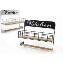 Ράφι Με Θήκη Ρολού Κουζίνας Μέταλλο/Μπαμπού 34x13x28cm Σε 2 Χρώματα