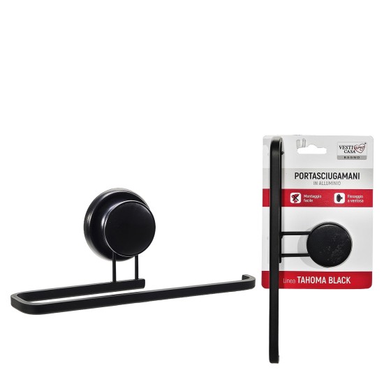 Θήκη Πετσέτας Με Βεντούζα Σατινέ Μαύρο Αλουμίνιο 24x8x11cm