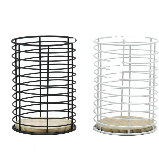 Θήκη Εργαλείων Κουζίνας μαύρο/λευκό μέταλλο/ξύλο Φ11.5xH16.5cm Σε 2 Χρώματα