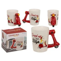 Κούπα Σκούτερ 375ml ‘Speed Up Your Ride’ Λευκό/Κόκκινο Κεραμικό 13.5x11cm