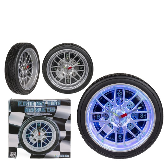 Ρολόι Τοίχου Ρόδα Αυτοκινήτου Με 16 LED Πλαστικό Φ35cm