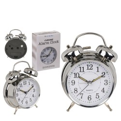 Ρολόι Επιτραπέζιο Με Ξυπνητήρι Ασημί Μέταλλο 17x11cm