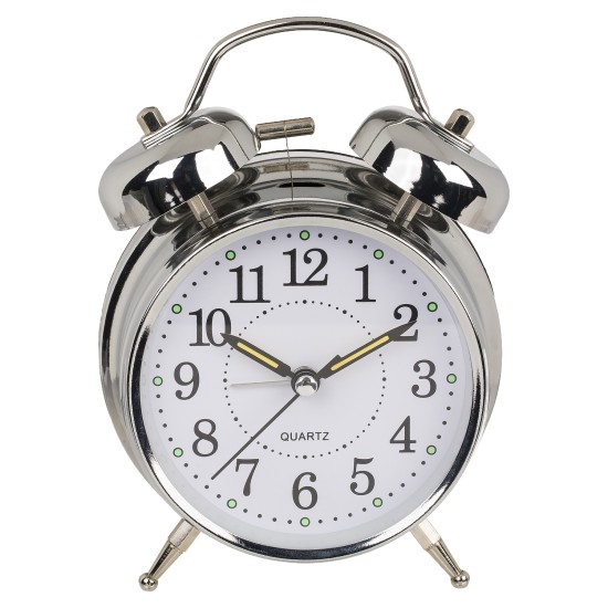Ρολόι Επιτραπέζιο Με Ξυπνητήρι Ασημί Μέταλλο 17x11cm