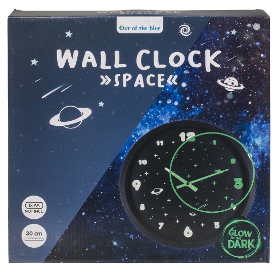 Ρολόι Τοίχου Διάστημα Φωσφοριζέ Μαύρο Πλαστικό Φ30cm