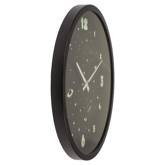 Ρολόι Τοίχου Διάστημα Φωσφοριζέ Μαύρο Πλαστικό Φ30cm