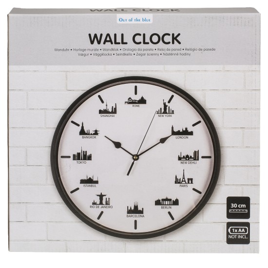 Ρολόι Τοίχου Skylines Λευκό/Μαύρο Πλαστικό Φ30cm