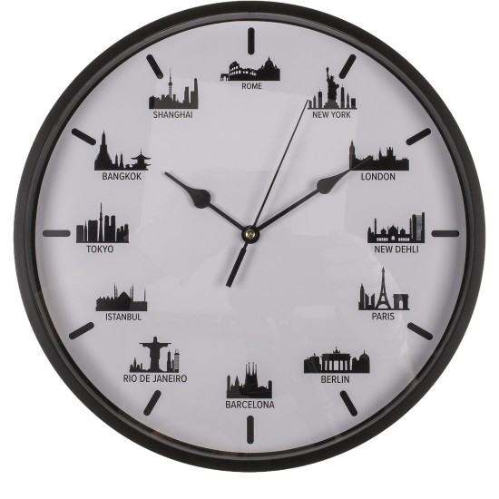 Ρολόι Τοίχου Skylines Λευκό/Μαύρο Πλαστικό Φ30cm