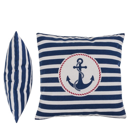 Διακοσμητικό Μαξιλάρι Άγκυρα Με Φερμουάρ Μπλε/Λευκό 64% Polyester/19% Βαμβάκι/17% Βισκόζη 40x40cm 1Τμχ