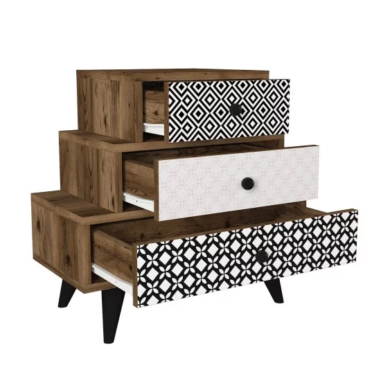 Κομοδίνο LIDYA Σκούρο Καφέ Με Σχέδιο 60x30x57cm Κομοδίνο LIDYA Σκούρο Καφέ Με Σχέδιο 60x30x57cm