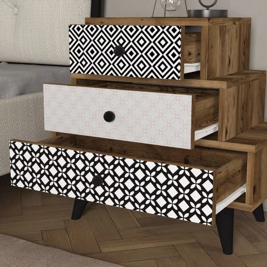 Κομοδίνο LIDYA Σκούρο Καφέ Με Σχέδιο 60x30x57cm Κομοδίνο LIDYA Σκούρο Καφέ Με Σχέδιο 60x30x57cm